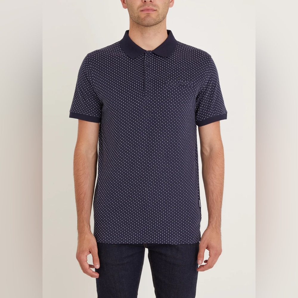 Peter Werth Standard Fit Halliford Short-Sleeve‎ Polo Shirt Navy Polka Dot XL